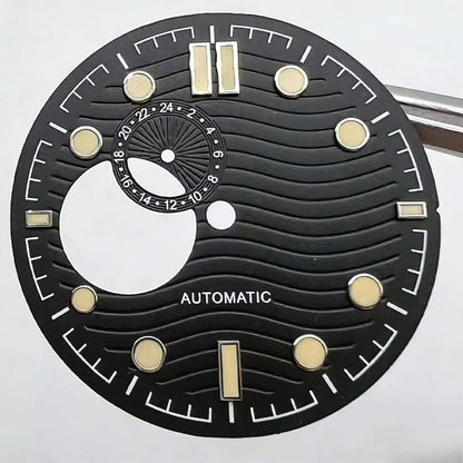 Modified Black Wave Pit Lume Golden Nail Watch Dial Fit for NH39 Movement