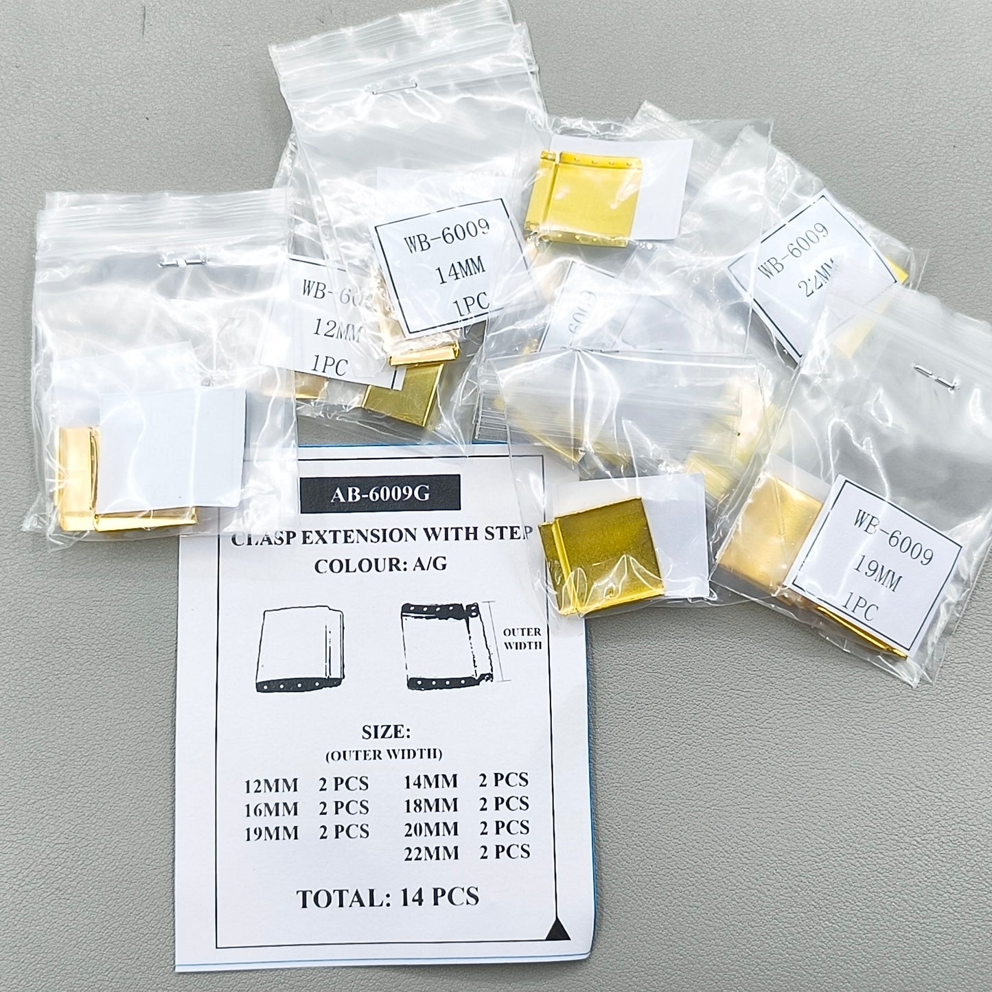 14PCS/Pack Golden Bracelet Watch Strap Extender Bands Clasp Extension Link