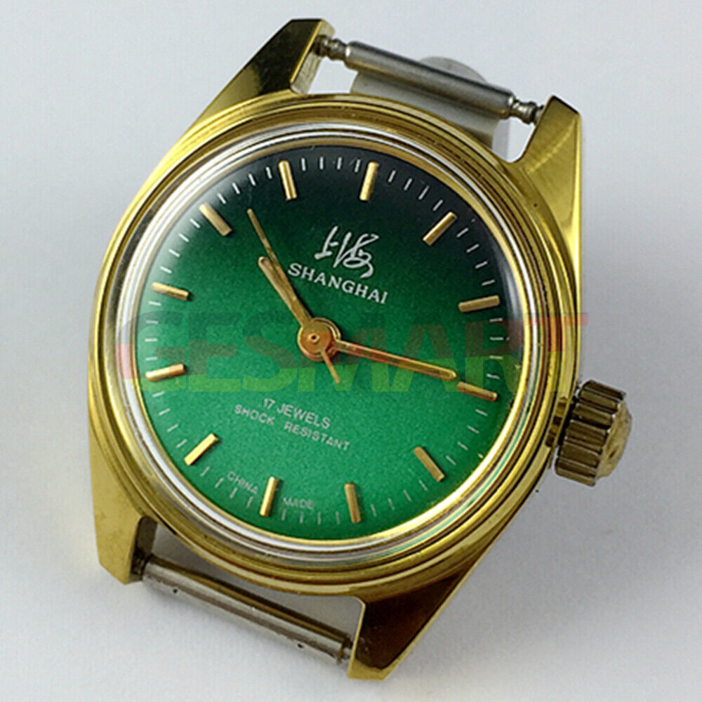 27mm Lady Manual Mechanical Watch, dark green dial, golden hands, 17 jewels, elegant design
