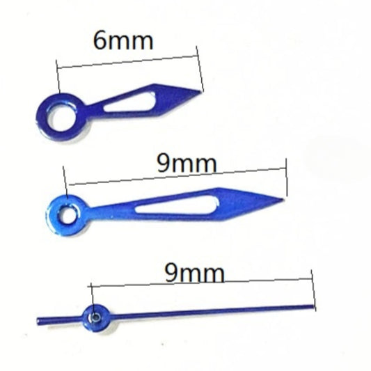 Blue trim big arrow shape watch hands for Miyota 2035, precise timekeeping accessory.