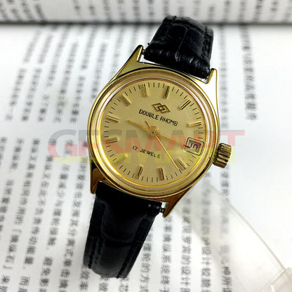 Double Rhomb lady watch with golden dial, manual mechanical movement, single calendar ? elegant accessory.