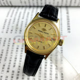 Double Rhomb Single Calendar Manual Mechanical Lady Watch Golden Dial Case Hands