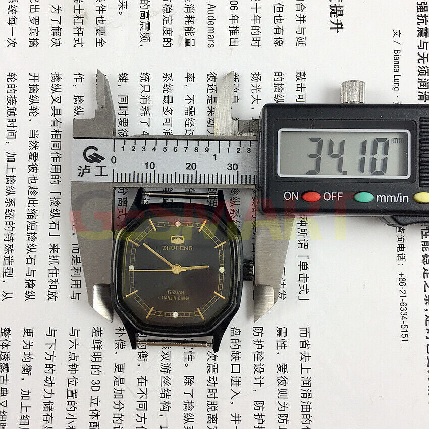 Zhufeng black octagonal watch with gold accents, manual mechanical movement, stylish unisex design.