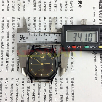 Zhufeng black octagonal watch with gold accents, manual mechanical movement, stylish unisex design.