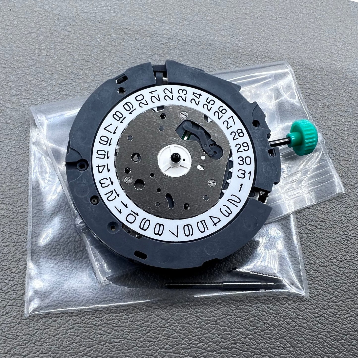 Japan Miyota 0S80 quartz watch movement with date, 1/20 chrono, alarm, and 3 sub-dials for precision timing.