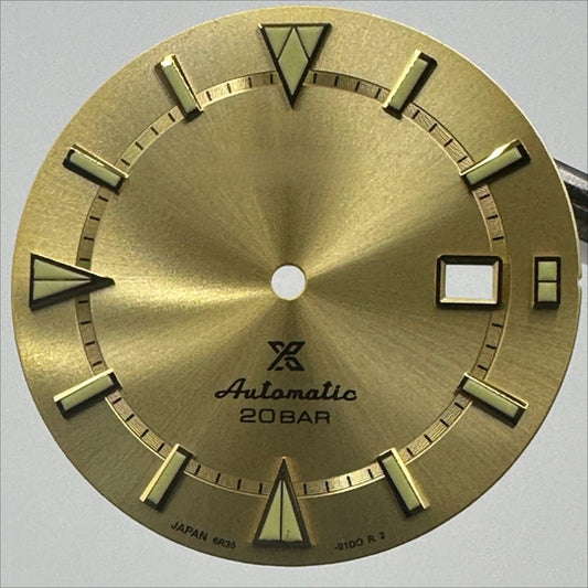 Golden 34mm Datejust watch dial with green lume, golden trim for 8215 8200 movement, luxury timepiece accessory.