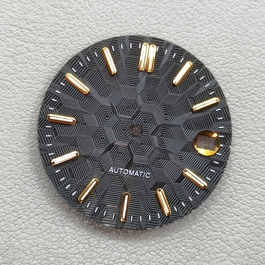 No Logo Black 28.5mm Golden Nail Constructed Lume Watch Dial Fit for NH35 NH36