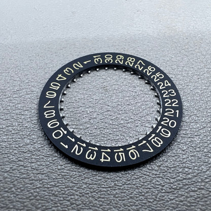 Golden Character date wheel with black background for NH35 NH36 watch movement, date display at 3 o?clock.