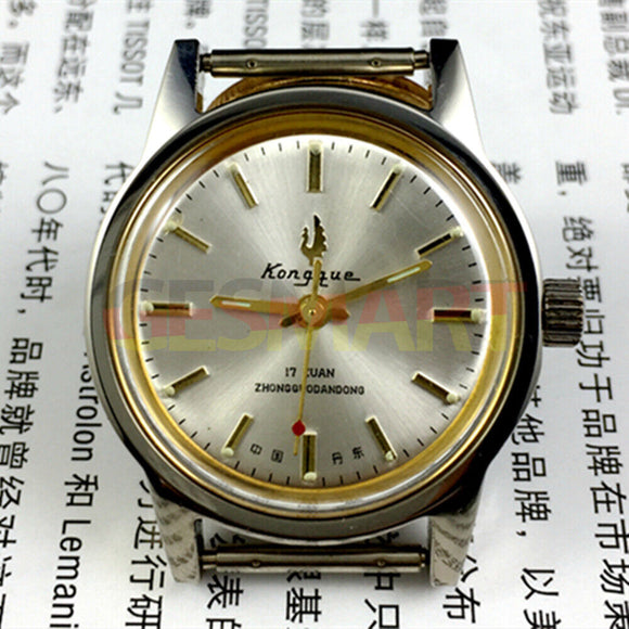 33mm Dandong Made Manual Mechanical Watch 17 Jews Silver Dial Golden Nail 3 Hand