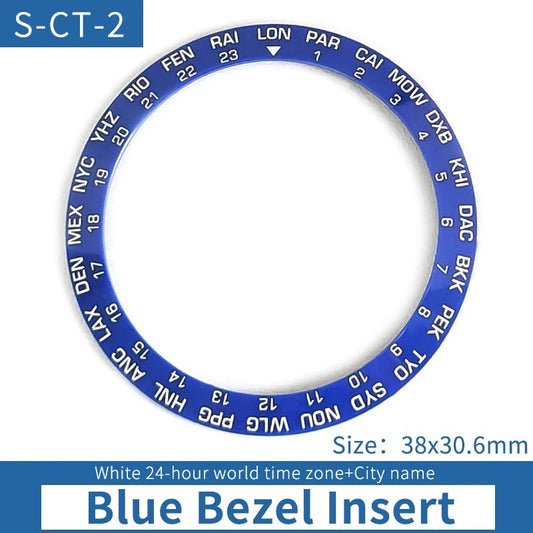White Font 24 Hours Blue Sloped Ceramic Watch Bezel For Skx007 Srpd World City