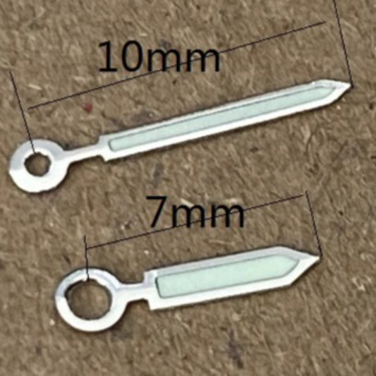 Vintage silver trim lume watch hands, 10x7mm, compatible with Ronda 763, 762, 751 movements, durable and precise.