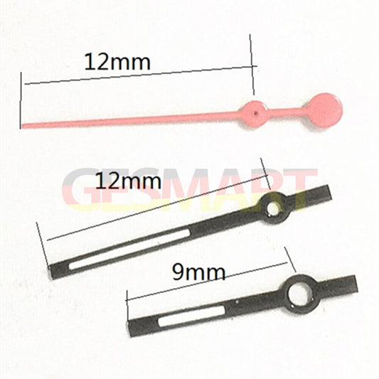 Aiguilles de montre noires rose clair de 12 mm pour mouvement à quartz Miyota 7T35