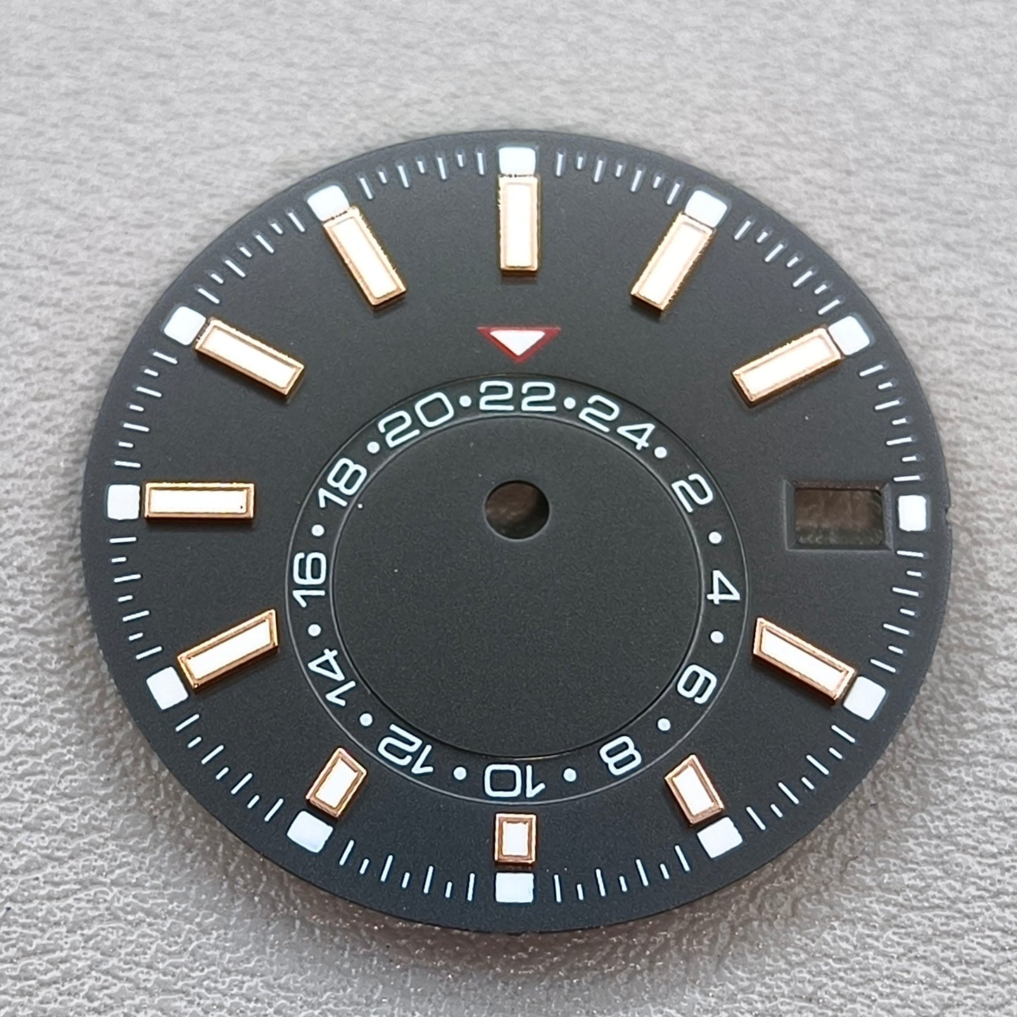 28.5mm Silver Nail Black Watch Dial For NH35 Movement Green Lume No Logo 24-Hour