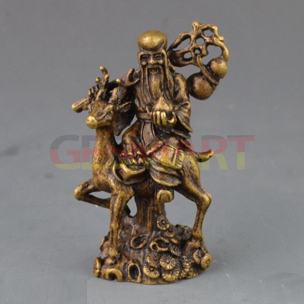 Solid copper trinket featuring The God of Longevity, hand-carved bronze model figurine.