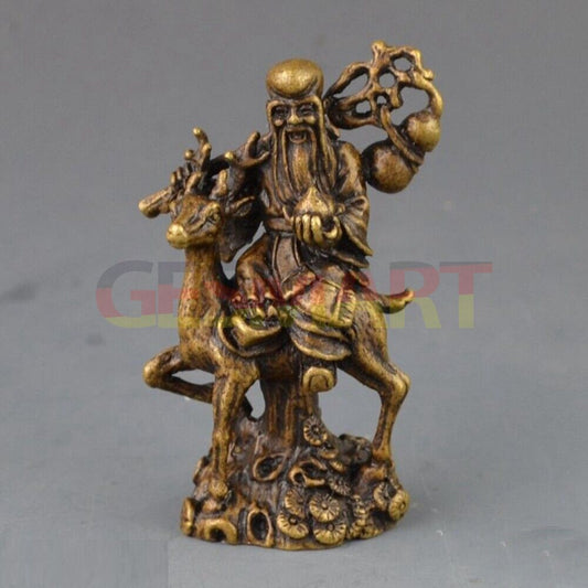 Solid copper trinket featuring The God of Longevity, hand-carved bronze model figurine.