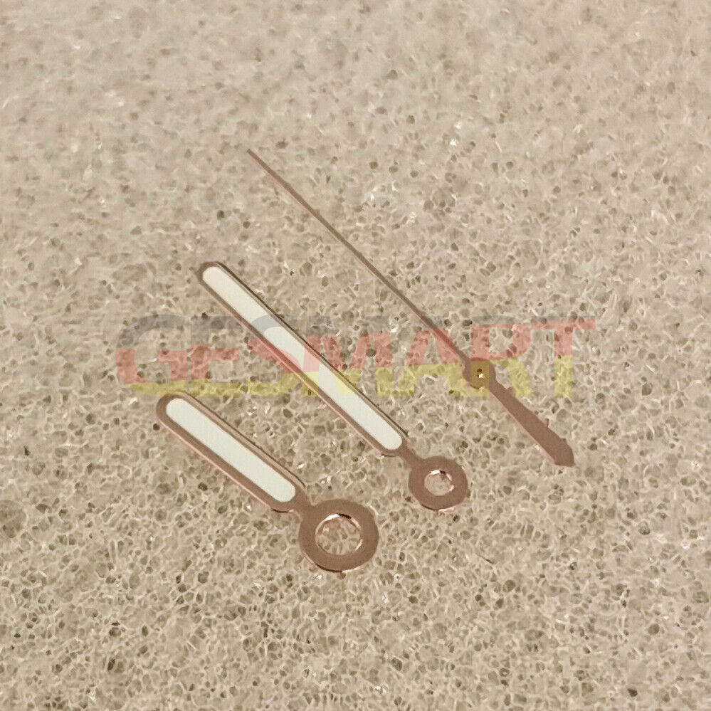 Green luminous rose gold watch hands with sleek trim, designed for NH35/NH36/4R/7S movements.