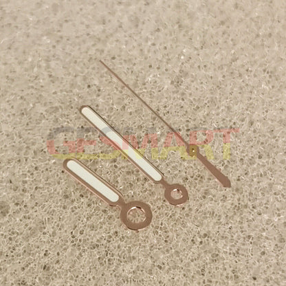 Green luminous rose gold watch hands with sleek trim, designed for NH35/NH36/4R/7S movements.