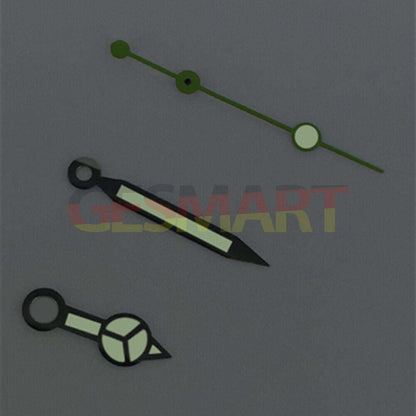 Green lume watch hands with black trim for ETA2836/2846/2824/2846 movements, perfect for vintage watch restoration.