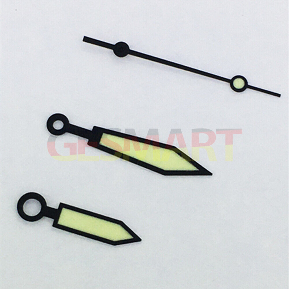 Arrow shaped luminous green watch hands for ETA 2836/2846/2824/2846 movement, enhancing readability and style.