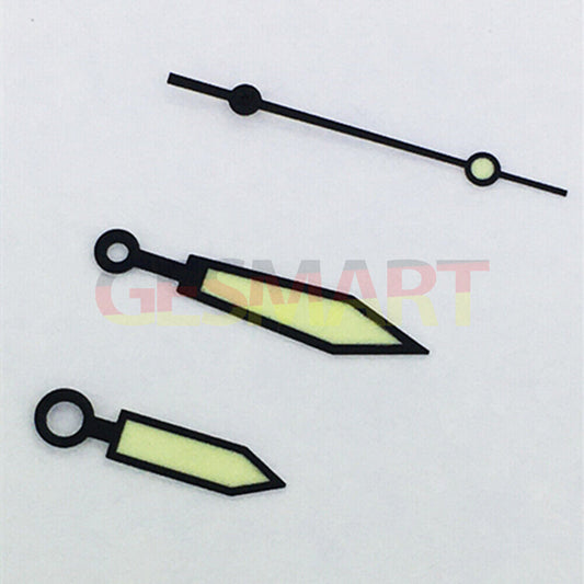 Arrow shaped luminous green watch hands for ETA 2836/2846/2824/2846 movement, enhancing readability and style.