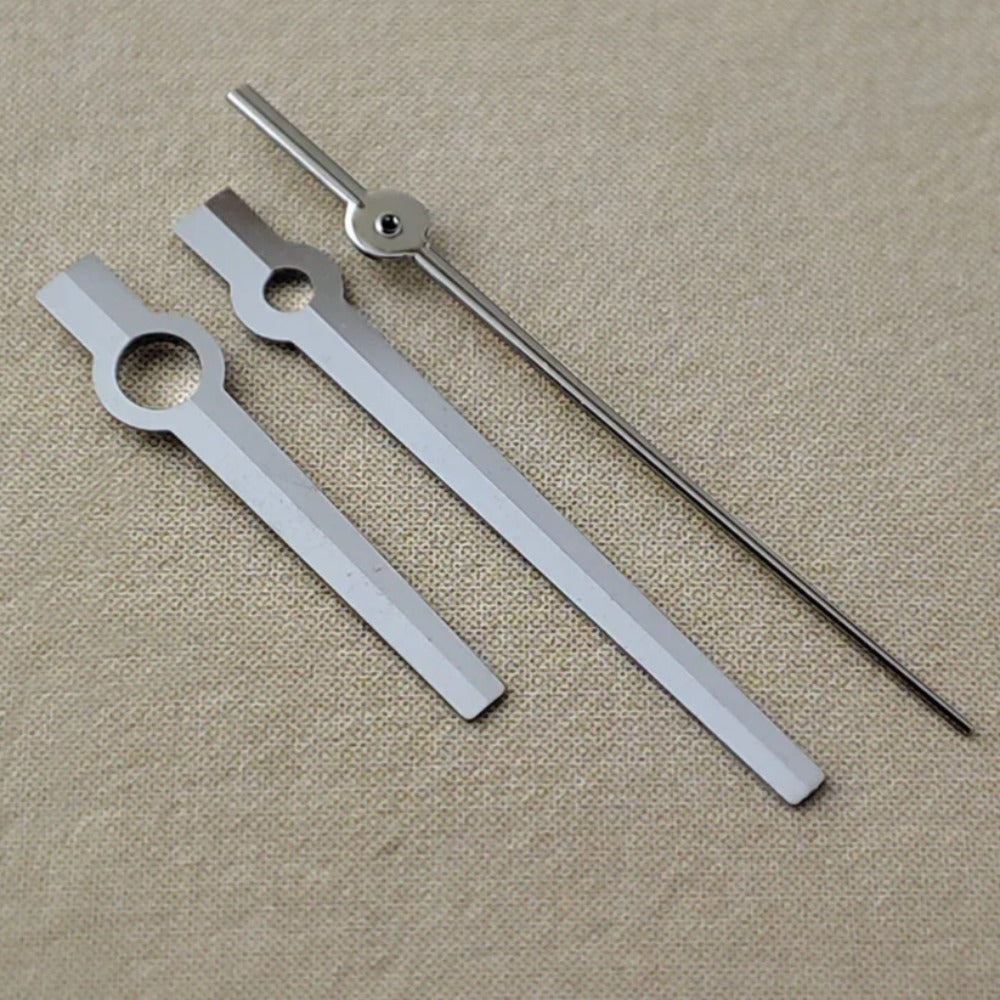 Silver 12.5mm square pointed watch hands with no lume, compatible with NH35/36, NH38, NH72, NH70 movements.