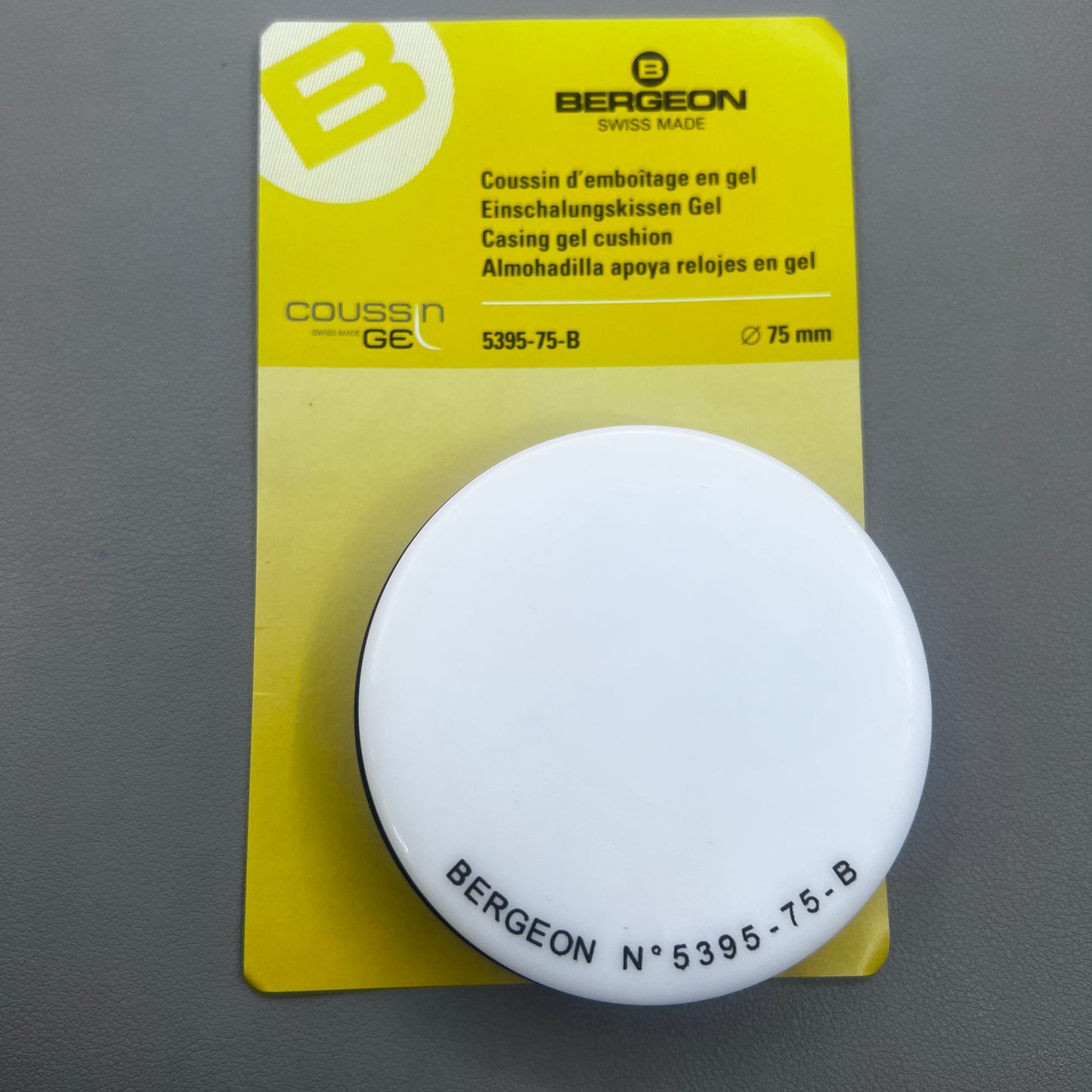 Swiss Bergeon 5395-75-B gel watch case cushion, 75mm white padding for secure timepiece storage