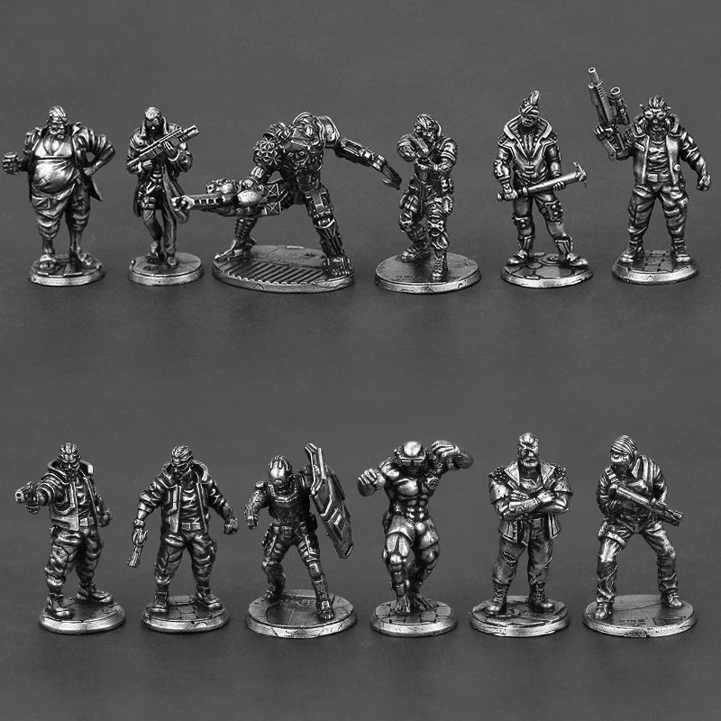White Brass Figurine Cyberpunk Miniature Set B - 12 Pcs RPG Wargame Metal Figure Collection