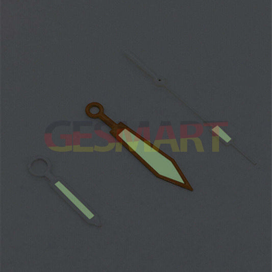 White and orange trim luminous watch hands for Asian 8215/2813/8205 movement, enhancing visibility and style.