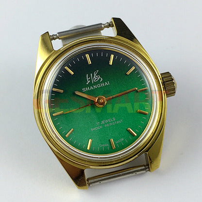 27mm China-made Lady Manual Mechanical Watch with 17 Jewels, dark green dial, golden nail hands