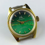 27mm China Made Lady Manual Mechanical Watch 17 Jews Dark Green Dial Golden Nail