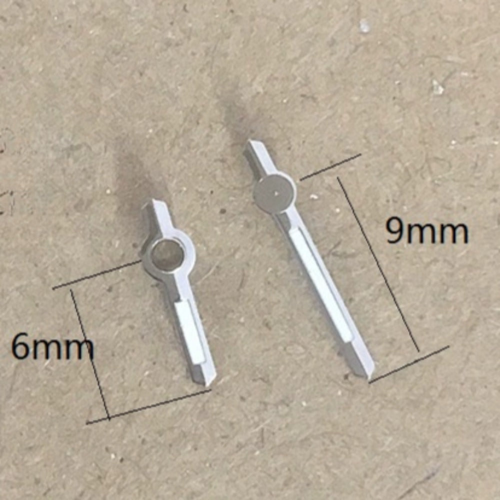 Silver 9x6mm High Cannon 2 Hands with Lume for Miyota 2035 watch accessories