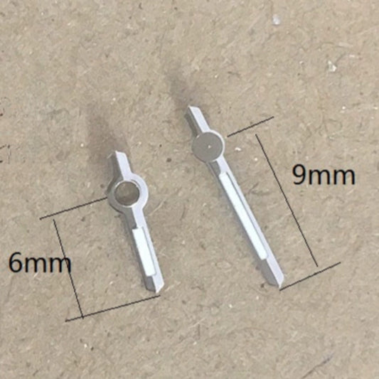 Silver trim high cannon 2-hand lume watch hands for Miyota 2035, enhancing readability and style