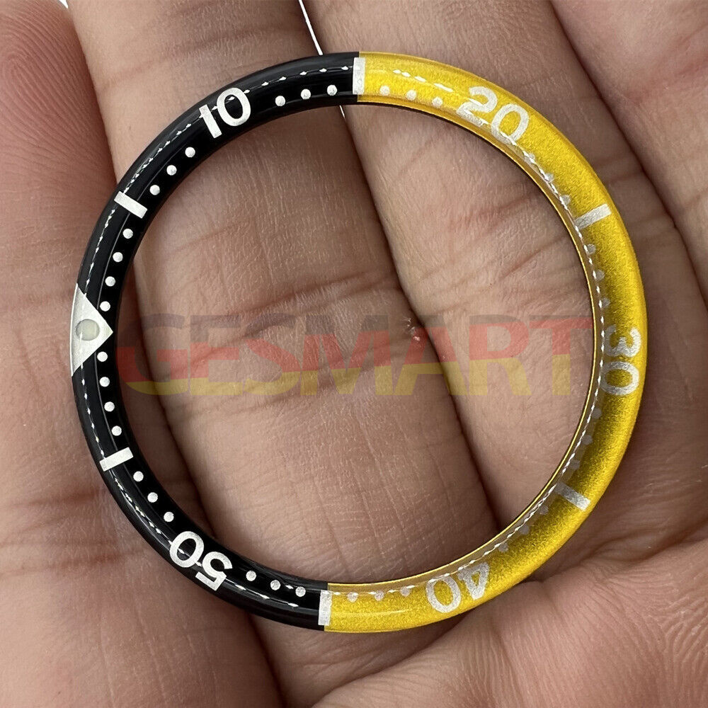 39mm black-yellow aluminium watch bezel insert with circular arc bevel for durable watch accessory.