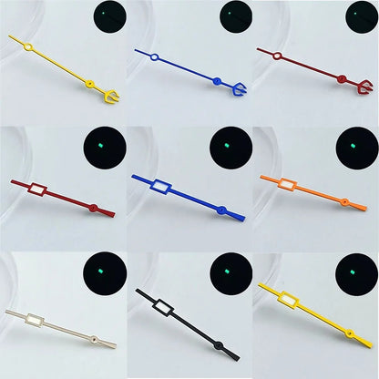 Green luminous watch hands for NH34, NH35, NH36 movements, personalized second hand.