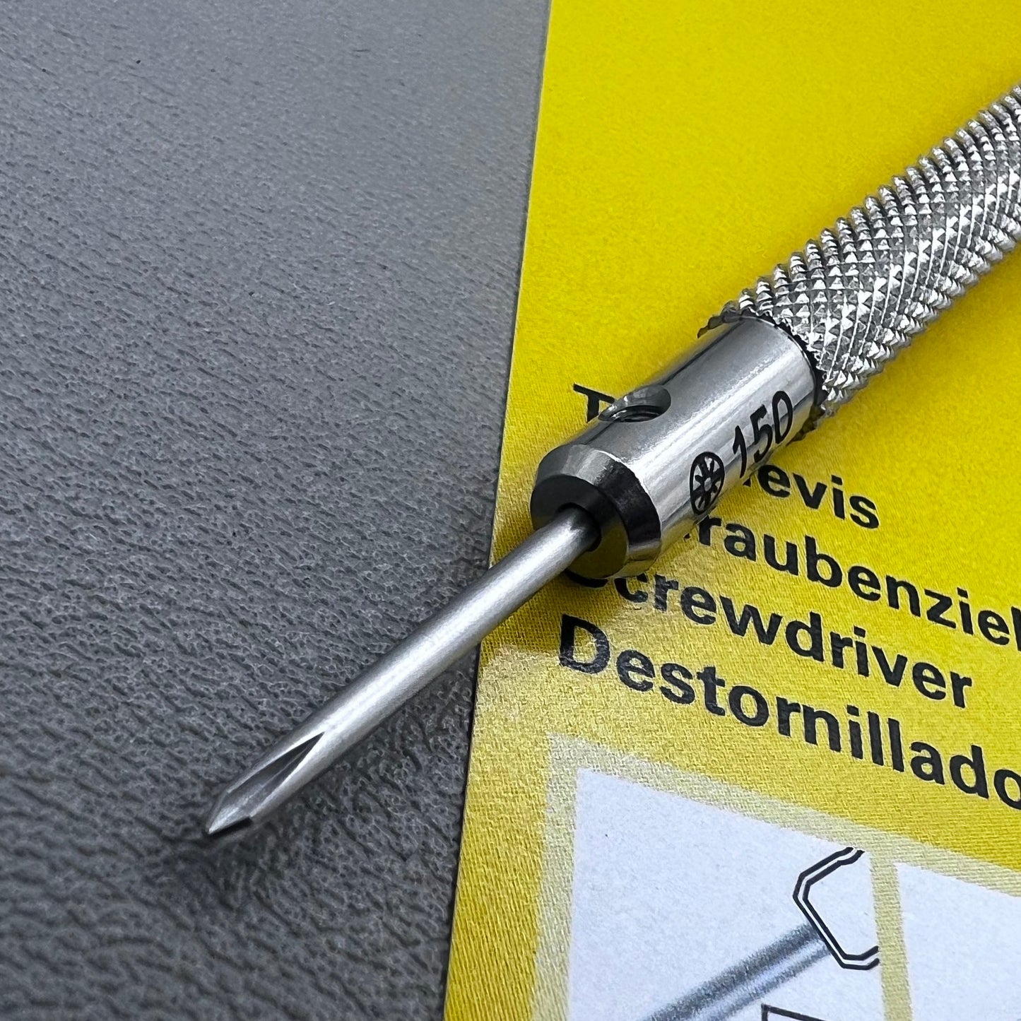 Swiss Bergeon 30081-C-150 ergonomic 1.50mm Phillips screwdriver for precise watch accessory repairs.
