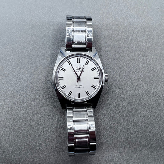 38mm Shanghai Made Manual Mechanical Watch White Dial 3 Hands 19 Jews