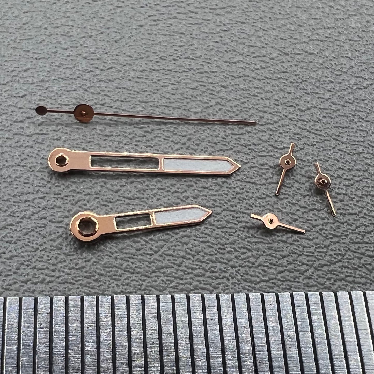 Rose Golden Trim Green Lume Watch Hands set for VD53 VD54 VD57 movements, 2-pack.