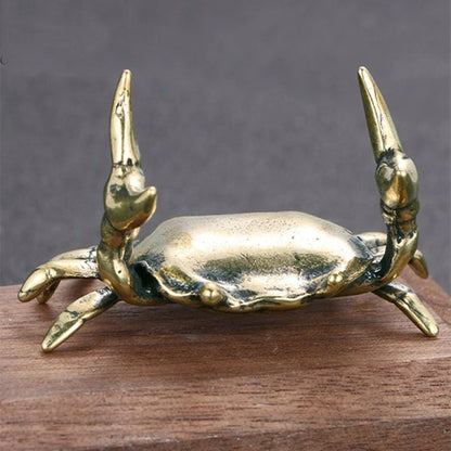 Solid copper weightlifting crab figurine, hand-carved bronze model for vintage decor.