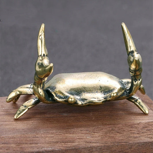 Solid copper weightlifting crab figurine, hand-carved bronze model for vintage decor.