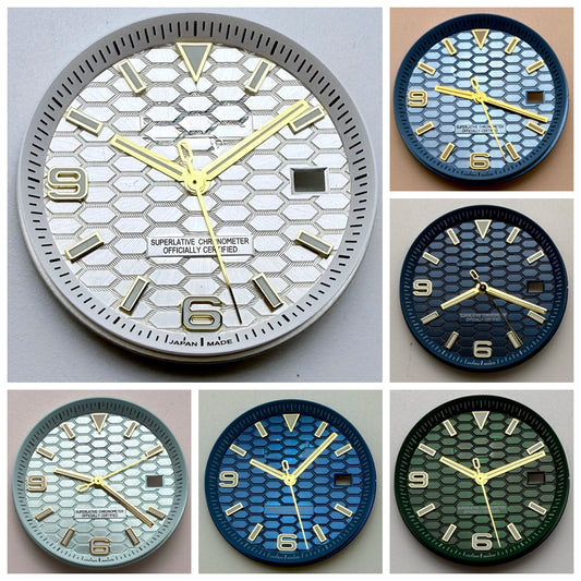 33.8mm NH35 Dial S Logo Gold Sterile Honeycomb Dial For NH35/NH36 Vertical Lines