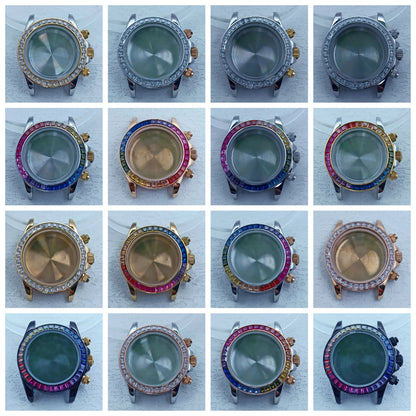 39.3mm Stainless Steel Watch Case Dtn Color Diamond Bezel 20mm Strap for VK63