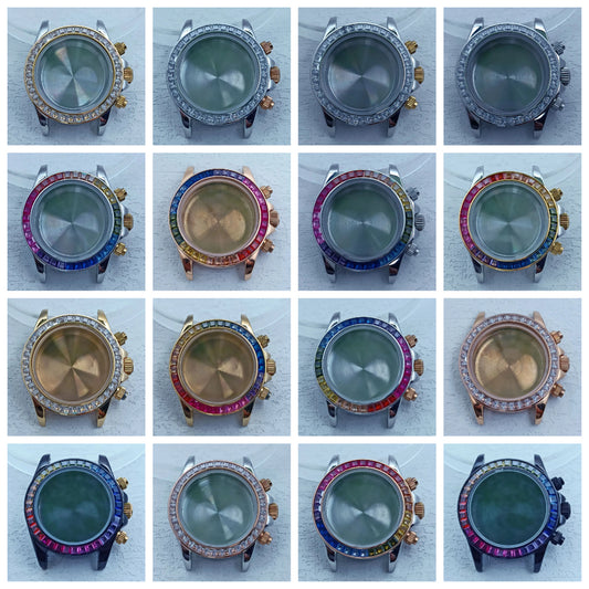 39.3mm Stainless Steel Watch Case Dtn Color Diamond Bezel 20mm Strap for VK63