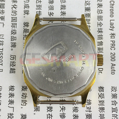 Tianjin Zhufeng 34mm octagonal gold mechanical watch with manual winding, elegant nail case design.