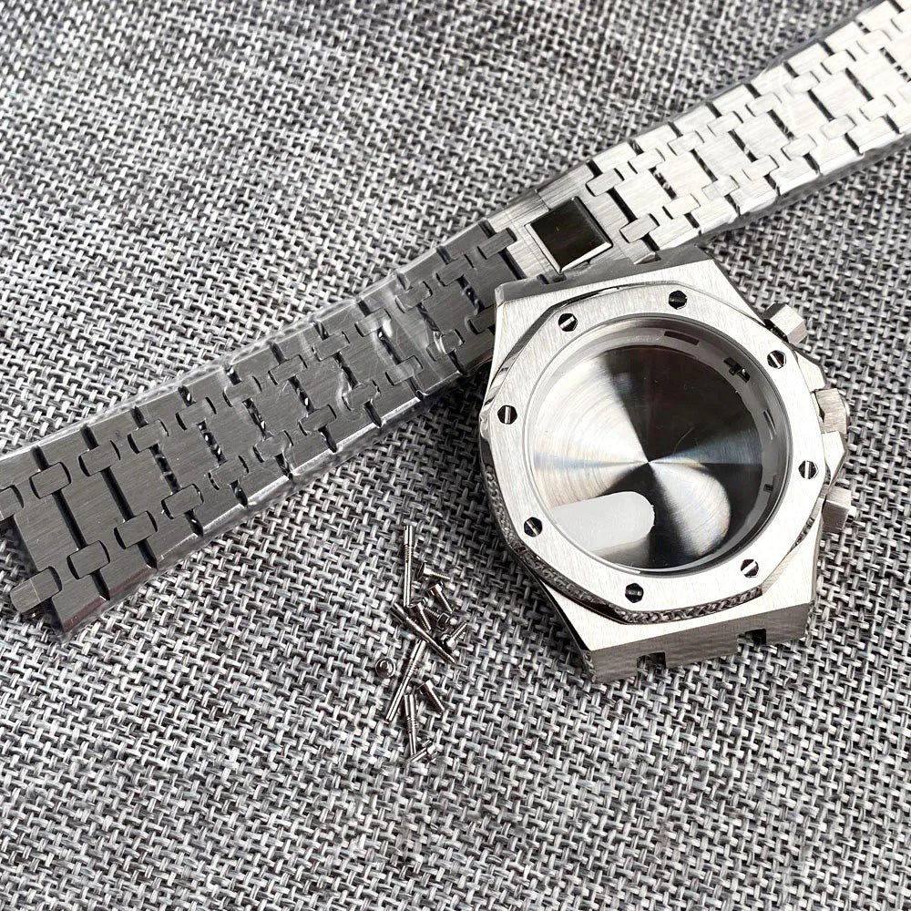 316L Steel 42mm square watch case with flat sapphire crystal, waterproof design for VK63 VK64 quartz movements.