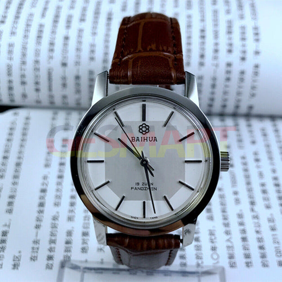 37mm China Baihua Manual Mechanical Watch 19 Jews Silver Dial Shock-Resistant