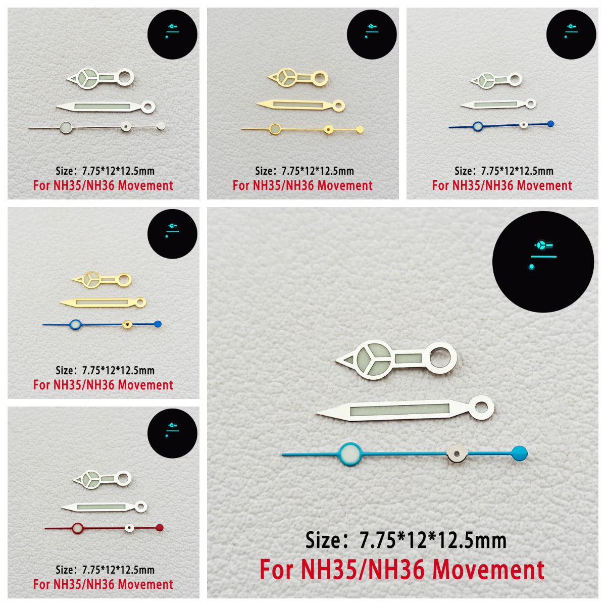 Watch Hands for NH34 NH35 NH36 BGW9 Blue Luminous 7.75*12*12.5mm GMT Watches