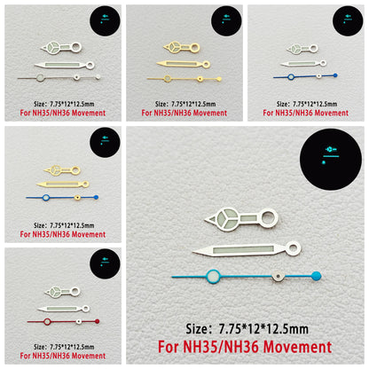 Watch Hands for NH34 NH35 NH36 BGW9 Blue Luminous 7.75*12*12.5mm GMT Watches