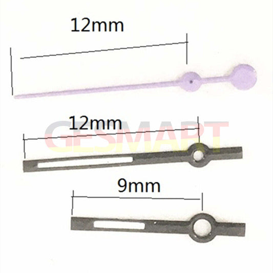 Aiguilles de montre noires violet clair de 12 mm pour mouvement à quartz Miyota 7T35