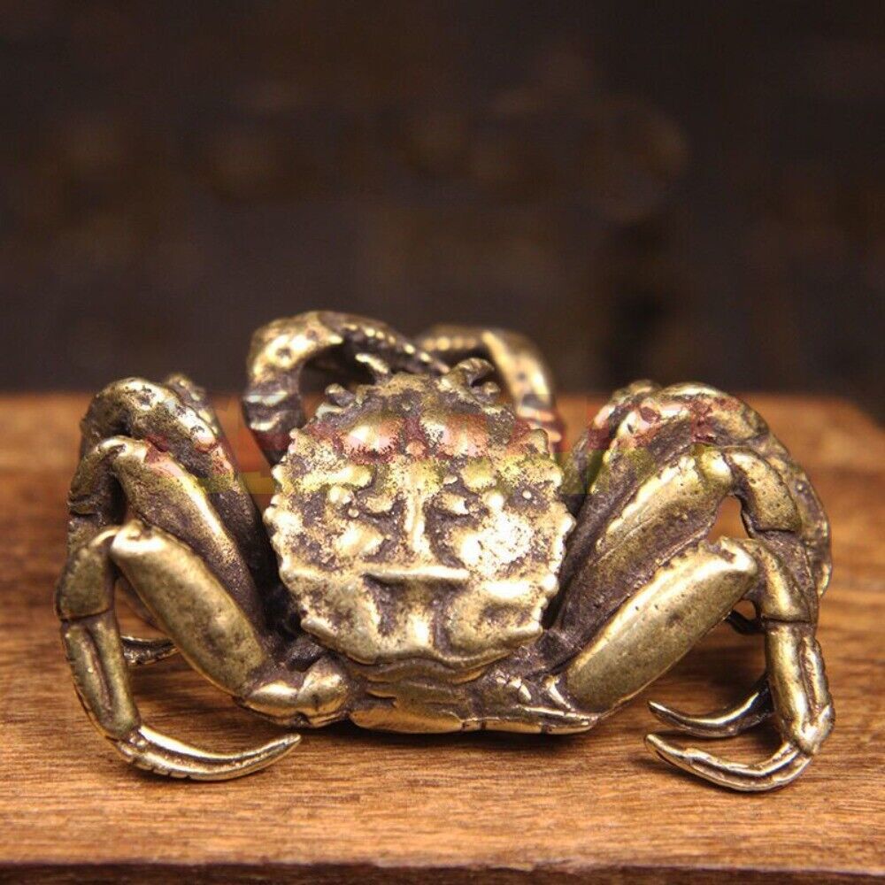Hand-carved solid copper hairy crab figurine, detailed bronze trinket for collectors.