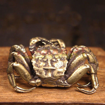 Hand-carved solid copper hairy crab figurine, detailed bronze trinket for collectors.